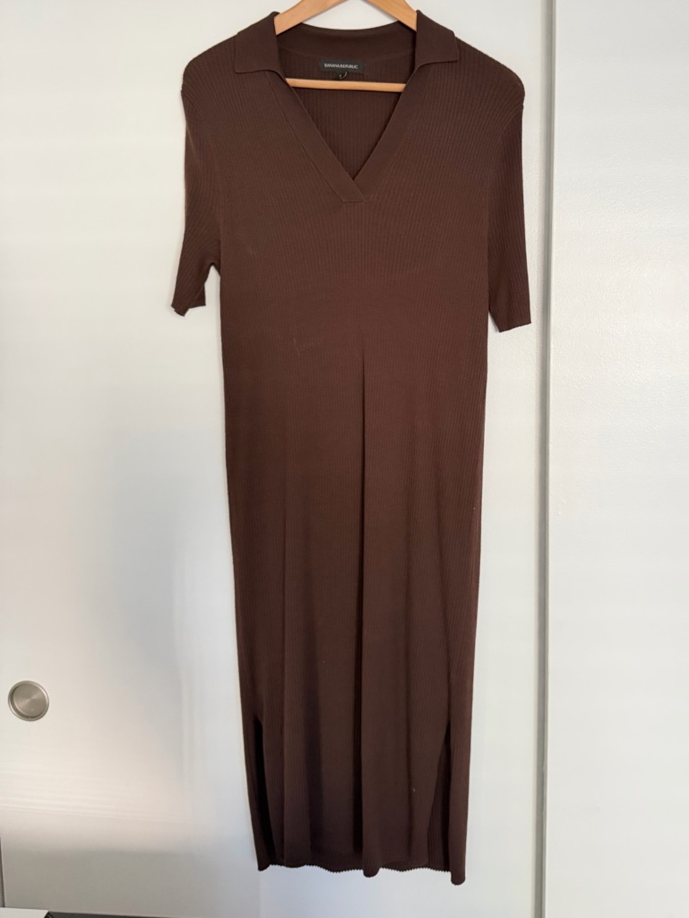 Banana Republic Brown Ribbed Polo V-Neck Midi Dress